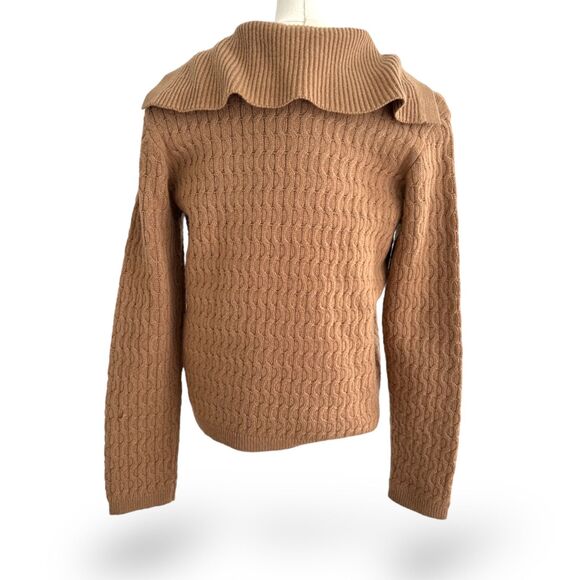 THEORY Wool/Cashmere Cable Knit Sailor V-Neck LS Wm Sweater Sz Lrg EUC - Picture 2 of 7